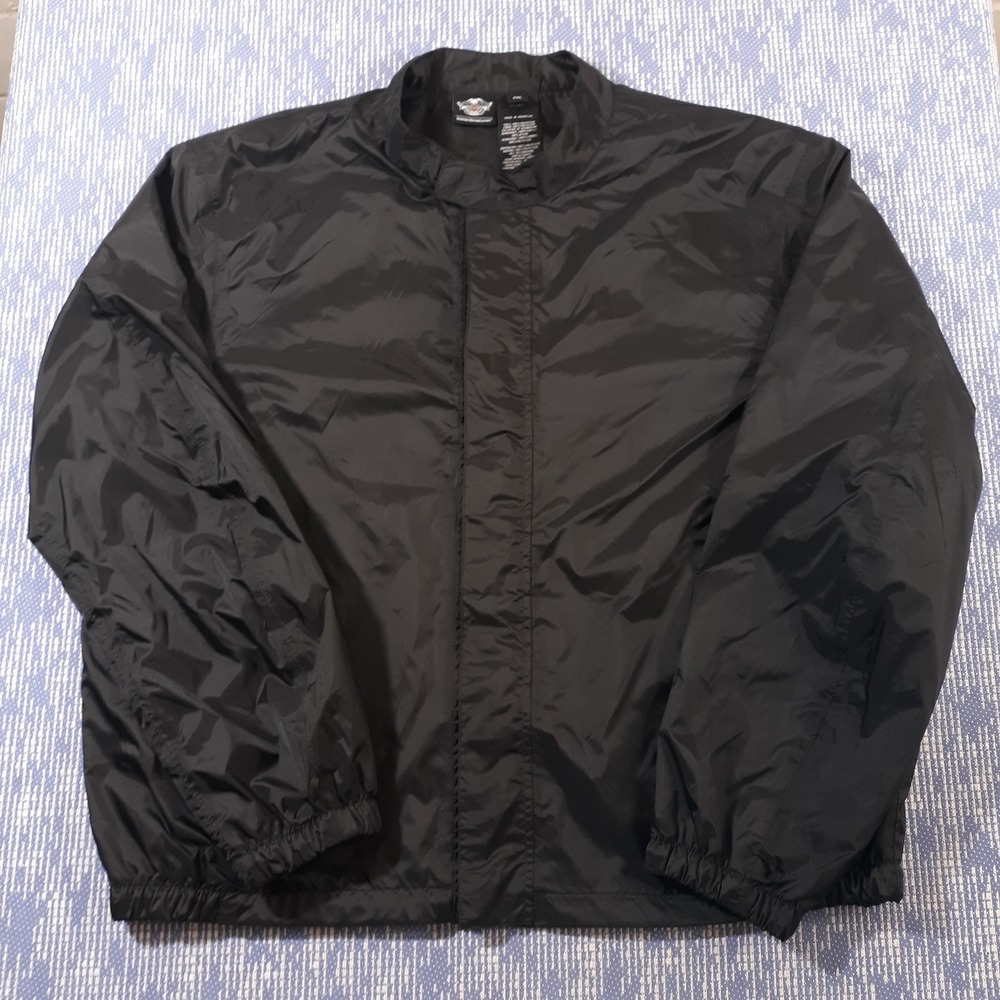 Harley-Davidson Windbreaker Motorcycle Jacket Mens 2XL Black Full Zip